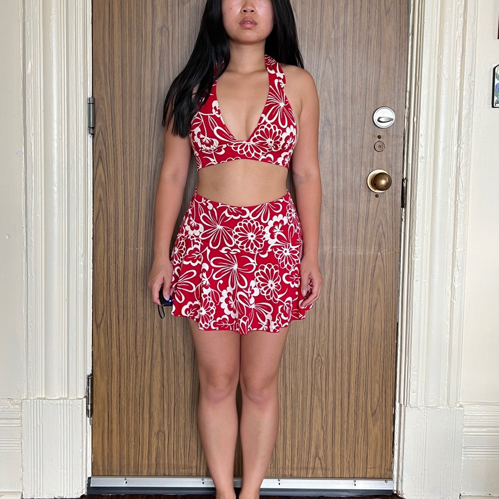 Vintage Y2K Victoria Secret 3 piece red floral bikini set